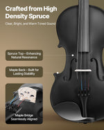 VEVOR Violin 355mm Size 4/4 Fiddle Set Solidwood for Beginner with Case Rosin Black