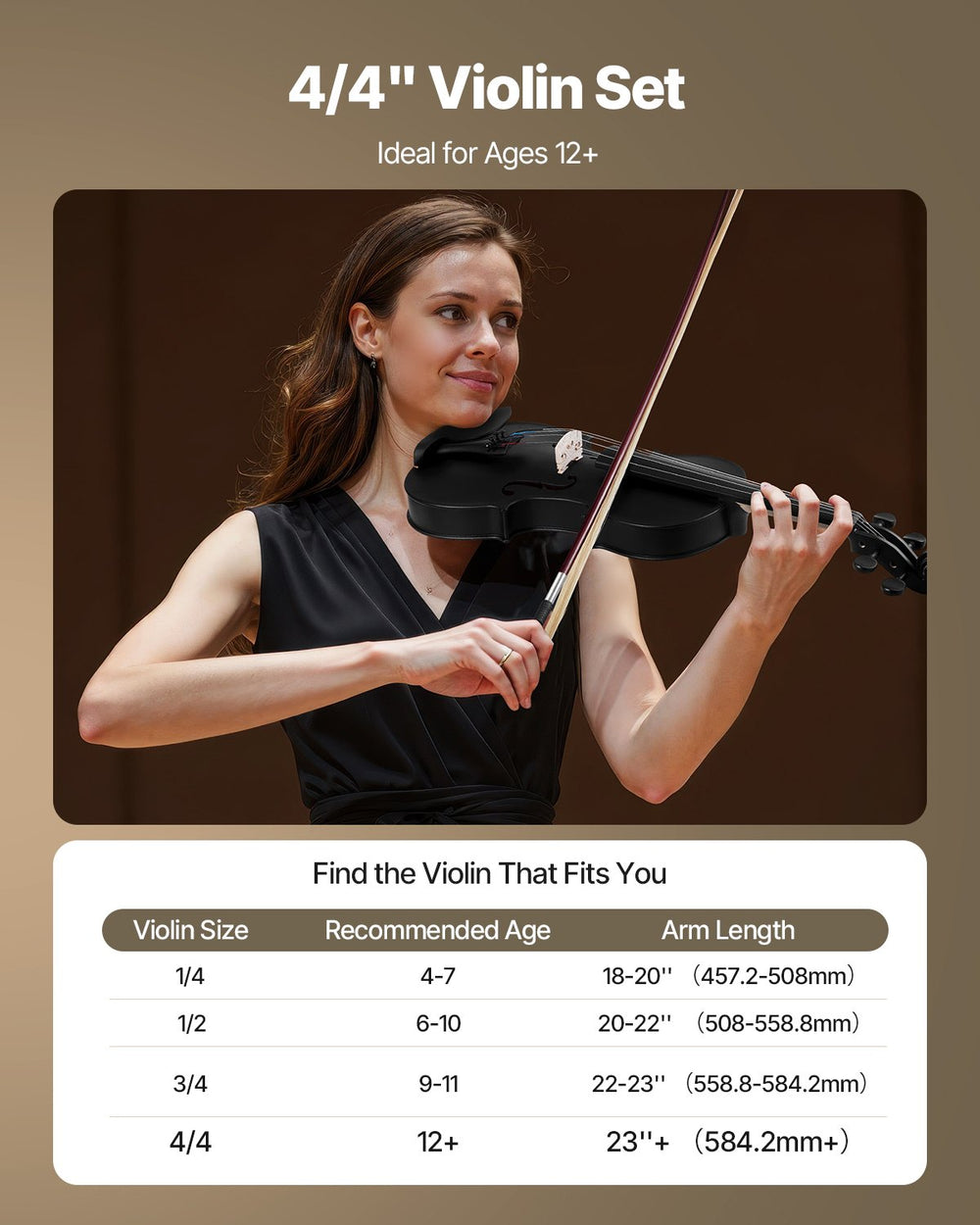 VEVOR Violin 355mm Size 4/4 Fiddle Set Solidwood for Beginner with Case Rosin Black