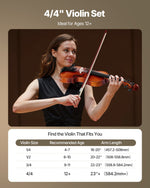 VEVOR Violin 4/4 355mm Size Fiddle Set Solidwood for Beginner Glossy Brown Patterned
