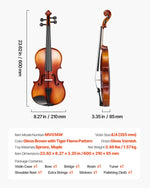 VEVOR Violin 4/4 355mm Size Fiddle Set Solidwood for Beginner Glossy Brown Patterned