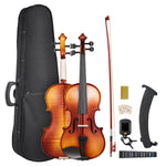 VEVOR Violin 4/4 355mm Size Fiddle Set Solidwood for Beginner Glossy Brown Patterned