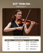 VEVOR Violin 4/4 355mm Full Size Fiddle Set Solidwood for Beginner Matte Brown