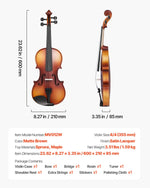 VEVOR Violin 4/4 355mm Full Size Fiddle Set Solidwood for Beginner Matte Brown