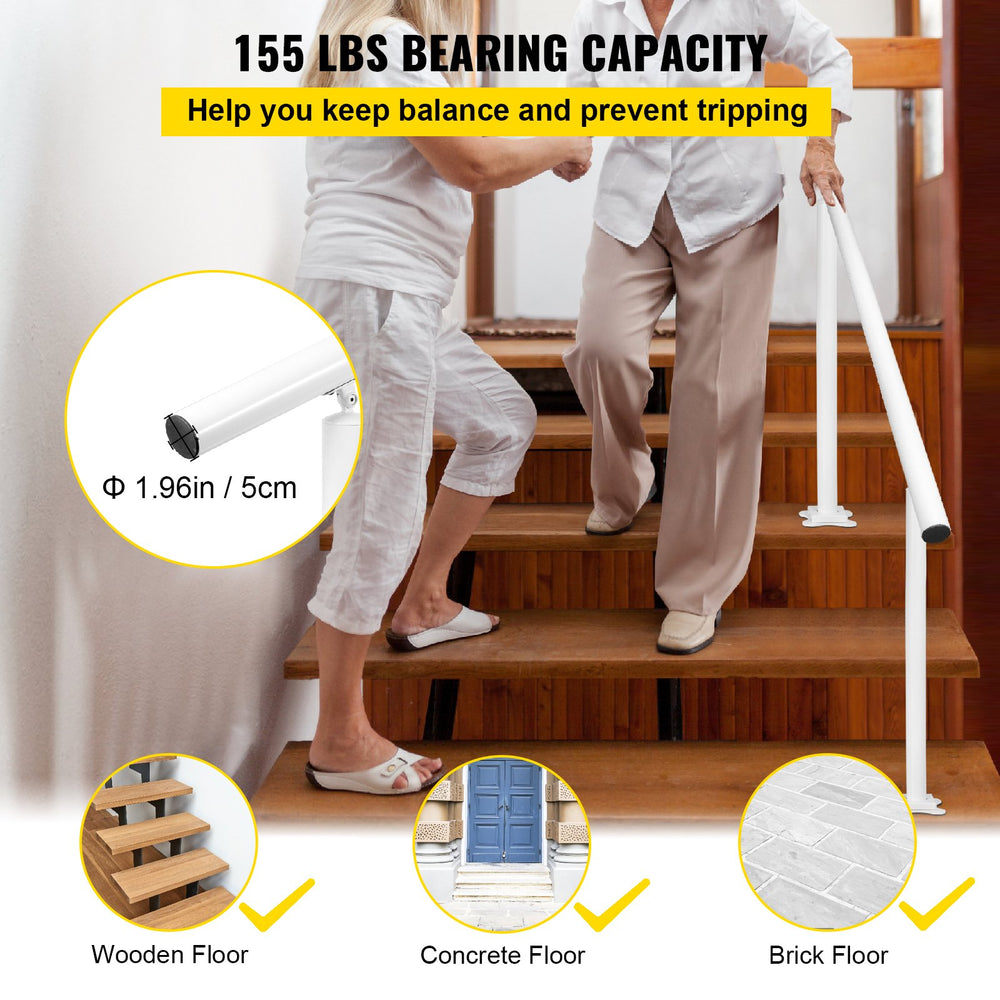 VEVOR Stair Railing Kit, 152.4 cm Handrails for Outdoor 0-5 Steps, Adjustable Angle White Aluminum Stair Handrail, Indoor & Outdoor Stairs for the Elderly