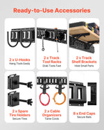 VEVOR E-Track Tie-Down Rail Kit, 4 Pack 0.4 m E Track Rails, 2 U-Shaped Hooks, 2 Tool Holders, 2 Track Shelf Brackets, 2 Tire Holders, 2 Cable Storage Rings, 8 End Caps & 1 Bag, Fit for Vans Trailers