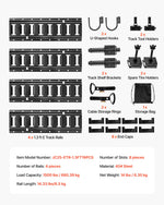 VEVOR E-Track Tie-Down Rail Kit, 4 Pack 0.4 m E Track Rails, 2 U-Shaped Hooks, 2 Tool Holders, 2 Track Shelf Brackets, 2 Tire Holders, 2 Cable Storage Rings, 8 End Caps & 1 Bag, Fit for Vans Trailers