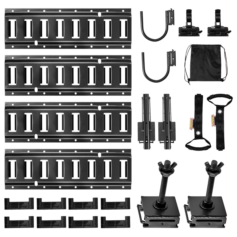 VEVOR E-Track Tie-Down Rail Kit, 4 Pack 0.4 m E Track Rails, 2 U-Shaped Hooks, 2 Tool Holders, 2 Track Shelf Brackets, 2 Tire Holders, 2 Cable Storage Rings, 8 End Caps & 1 Bag, Fit for Vans Trailers