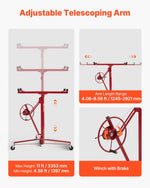 VEVOR 3353mm Drywall Lift, Heavy-Duty 68 kg Sheetrock Hoist with Adjustable Telescoping Arm, Lockable Wheels, Drywall Lifter Panel Jack Hoist Tools Ideal for Ceiling & Wall Installation (Red)