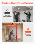 VEVOR 3353mm Drywall Lift, Heavy-Duty 68 kg Sheetrock Hoist with Adjustable Telescoping Arm, Lockable Wheels, Drywall Lifter Panel Jack Hoist Tools Ideal for Ceiling & Wall Installation (Red)