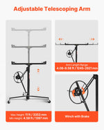 VEVOR 3353mm Drywall Lift, Heavy-Duty 68 kg Sheetrock Hoist with Adjustable Telescoping Arm, Lockable Wheels, Drywall Lifter Panel Jack Hoist Tools Ideal for Ceiling & Wall Installation (Black)