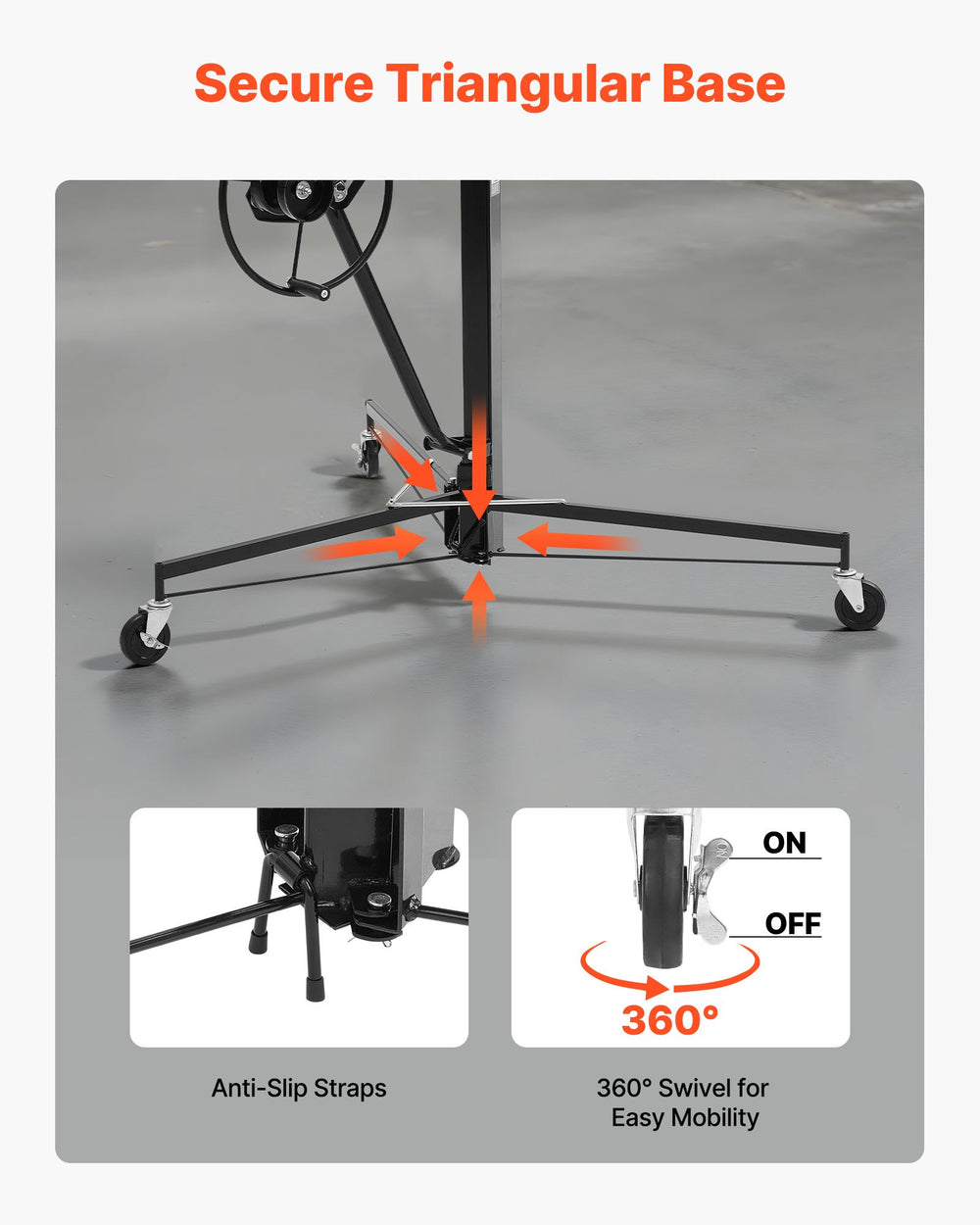 VEVOR 3353mm Drywall Lift, Heavy-Duty 68 kg Sheetrock Hoist with Adjustable Telescoping Arm, Lockable Wheels, Drywall Lifter Panel Jack Hoist Tools Ideal for Ceiling & Wall Installation (Black)