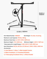 VEVOR 3353mm Drywall Lift, Heavy-Duty 68 kg Sheetrock Hoist with Adjustable Telescoping Arm, Lockable Wheels, Drywall Lifter Panel Jack Hoist Tools Ideal for Ceiling & Wall Installation (Black)