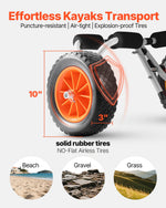 VEVOR Kayak Cart, 90 kg Load Capacity, Foldable Kayak Trolley with 25.4 cm Solid Rubber Tires & 1 Ratchet Strap, Paddle Board Trolley for Carrying Kayaks, Canoes, Paddleboards, Float Mats, Jon Boats