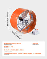 VEVOR Gable Mount Fan, 15 Inch Attic Exhaust Fan with Adjustable Thermostat &amp; Outer Mesh, 1650 CFM House Ventilator Cools Up to 2360 Sq.Ft, Quiet Ventilation for Roof, Garage &amp; Shop, Vibrant Orange