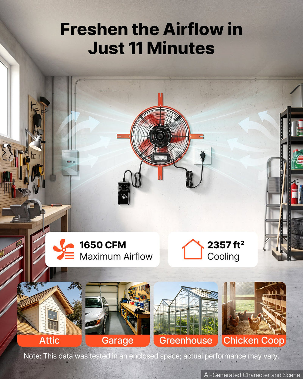 VEVOR Gable Mount Fan, 38.1 cm Attic Vent Exhaust Fan 1650 CFM Thermostat, Cooling and Ventilation for Home, Garage, Warehouse, Workshop, Carbon Steel Housing with Mounting Brackets & Hardware, Orange