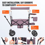 VEVOR Wagon Stroller for 2 Kids, Push Pull Quad Collapsible Stroller with Adjustable Handle, Encircling Harness Removable Canopy,4 Wheels w/ Brakes,Mutifunction Tandem Stroller for Camping Dark Purple