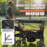 VEVOR Wagon Stroller for 2 Kids, Push Pull Quad Collapsible Stroller with Adjustable Handle, Encircling Harness Removable Canopy, 4 Wheels w/ Brakes, Mutifunction Tandem Stroller for Camping Black