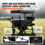 VEVOR Wagon Stroller for 2 Kids, Push Pull Quad Collapsible Stroller with Adjustable Handle, Encircling Harness Removable Canopy, 4 Wheels w/ Brakes, Mutifunction Tandem Stroller for Camping Black