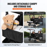 VEVOR Wagon Stroller for 2 Kids, Push Pull Quad Collapsible Stroller with Adjustable Handle, Encircling Harness Removable Canopy, 4 Wheels w/ Brakes, Mutifunction Tandem Stroller for Camping Black