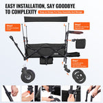 VEVOR Wagon Stroller for 2 Kids, Push Pull Quad Collapsible Stroller with Adjustable Handle, Encircling Harness Removable Canopy, 4 Wheels w/ Brakes, Mutifunction Tandem Stroller for Camping Black