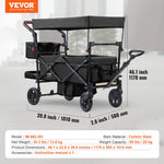 VEVOR Wagon Stroller for 2 Kids, Push Pull Quad Collapsible Stroller with Adjustable Handle, Encircling Harness Removable Canopy, 4 Wheels w/ Brakes, Mutifunction Tandem Stroller for Camping Black