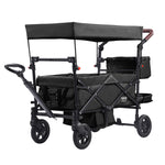 VEVOR Wagon Stroller for 2 Kids, Push Pull Quad Collapsible Stroller with Adjustable Handle, Encircling Harness Removable Canopy, 4 Wheels w/ Brakes, Mutifunction Tandem Stroller for Camping Black