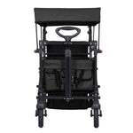 VEVOR Wagon Stroller for 2 Kids, Push Pull Quad Collapsible Stroller with Adjustable Handle, Encircling Harness Removable Canopy, 4 Wheels w/ Brakes, Mutifunction Tandem Stroller for Camping Black