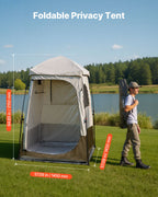 VEVOR Camping Shower Tent, 1 Room, Foldable Privacy Tent Changing Room with Ground Stakes, Ropes, Carry Bag, and Crossbar, 210D Oxford Fabric with Silver Coating, for Camping, Beach, and Fishing