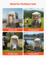 VEVOR Camping Shower Tent, 1 Room, Foldable Privacy Tent Changing Room with Ground Stakes, Ropes, Carry Bag, and Crossbar, 210D Oxford Fabric with Silver Coating, for Camping, Beach, and Fishing
