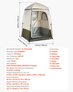 VEVOR Camping Shower Tent, 1 Room, Foldable Privacy Tent Changing Room with Ground Stakes, Ropes, Carry Bag, and Crossbar, 210D Oxford Fabric with Silver Coating, for Camping, Beach, and Fishing