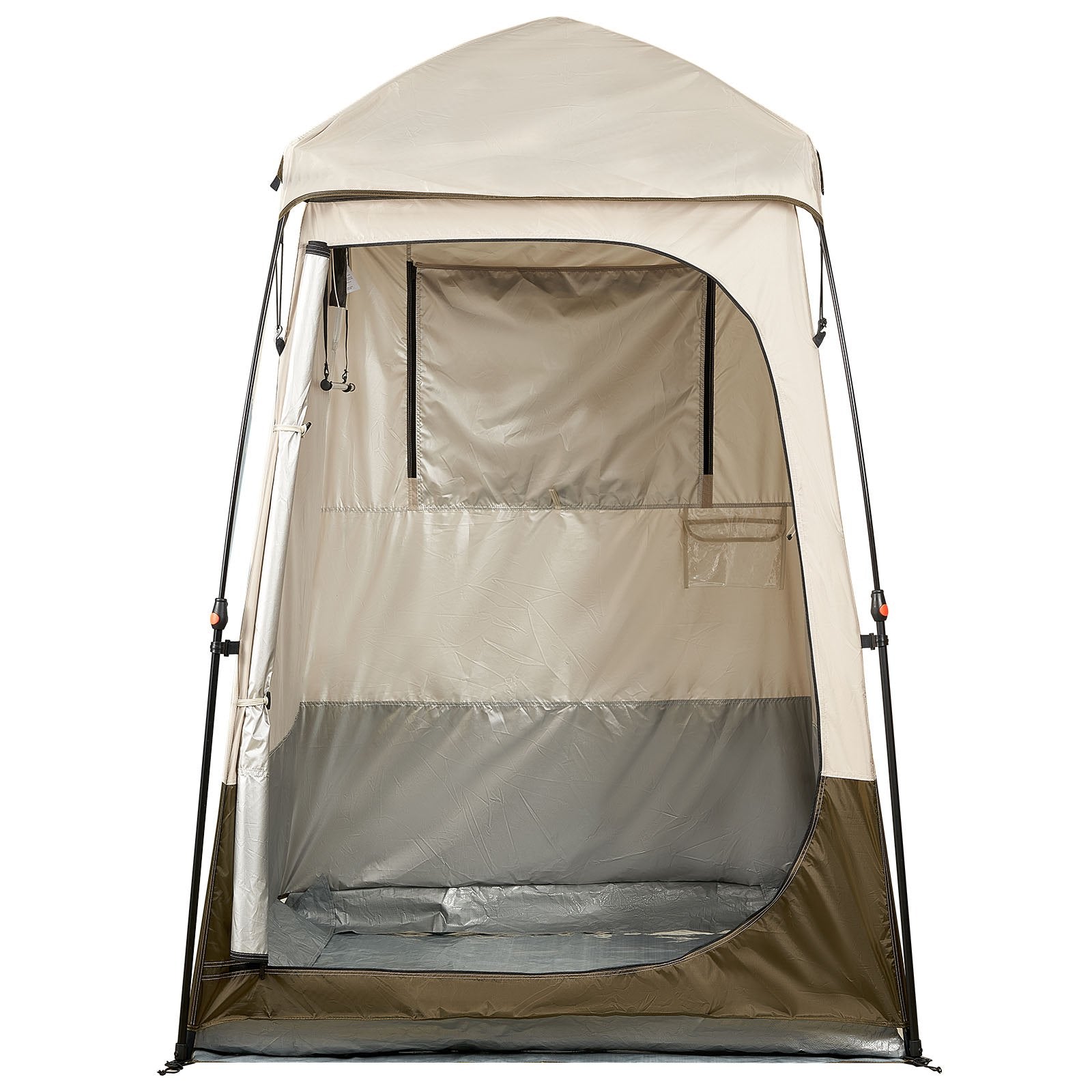 VEVOR Camping Shower Tent, 1 Room, Foldable Privacy Tent Changing Room with Ground Stakes, Ropes, Carry Bag, and Crossbar, 210D Oxford Fabric with Silver Coating, for Camping, Beach, and Fishing