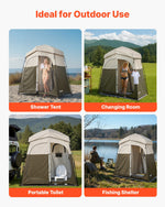 VEVOR Camping Shower Tent, 2-Room Foldable Portable Privacy Tent Changing Room with Ground Stakes, Ropes, and Carry Bag, 150D Oxford Fabric with Silver Coating, for Camping, Beach, and Fishing
