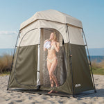 VEVOR Camping Shower Tent, 2-Room Foldable Portable Privacy Tent Changing Room with Ground Stakes, Ropes, and Carry Bag, 150D Oxford Fabric with Silver Coating, for Camping, Beach, and Fishing