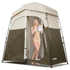 VEVOR Camping Shower Tent, 2-Room Foldable Portable Privacy Tent Changing Room with Ground Stakes, Ropes, and Carry Bag, 150D Oxford Fabric with Silver Coating, for Camping, Beach, and Fishing