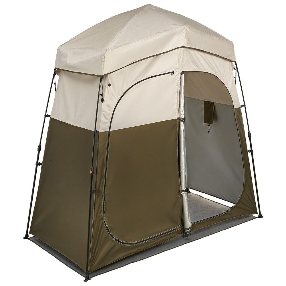 VEVOR Camping Shower Tent, 2-Room Foldable Portable Privacy Tent Changing Room with Ground Stakes, Ropes, and Carry Bag, 150D Oxford Fabric with Silver Coating, for Camping, Beach, and Fishing