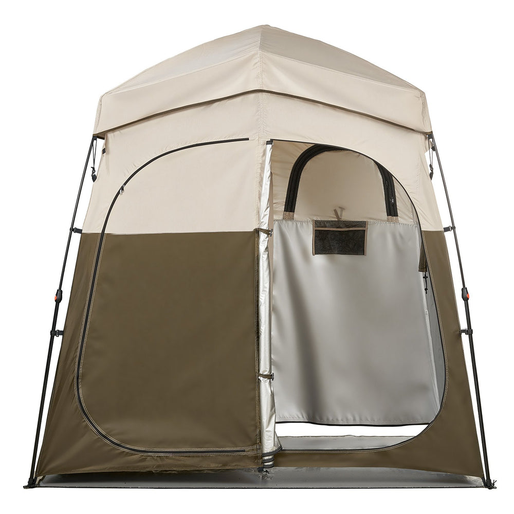 VEVOR Camping Shower Tent, 2-Room Foldable Portable Privacy Tent Changing Room with Ground Stakes, Ropes, and Carry Bag, 150D Oxford Fabric with Silver Coating, for Camping, Beach, and Fishing