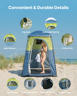VEVOR Camping Shower Tent, 1 Room, Portable Privacy Tent Changing Room with Shower Bag, Ground Stakes, Ropes, Carry Bag, and Support Poles, 150D Oxford Fabric with Silver Coating, for Camping, Fishing