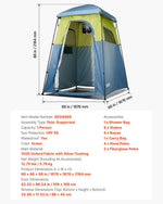 VEVOR Camping Shower Tent, 1 Room, Portable Privacy Tent Changing Room with Shower Bag, Ground Stakes, Ropes, Carry Bag, and Support Poles, 150D Oxford Fabric with Silver Coating, for Camping, Fishing
