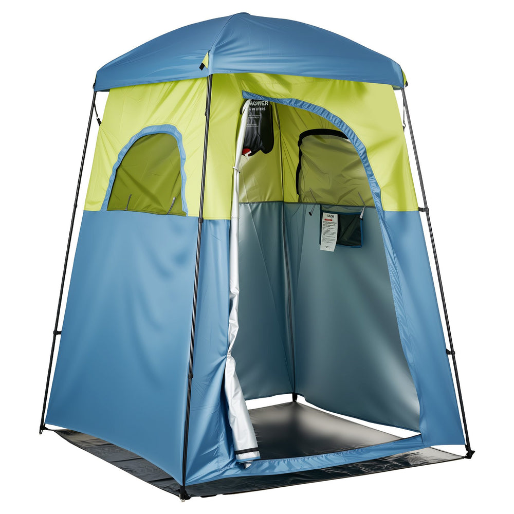 VEVOR Camping Shower Tent, 1 Room, Portable Privacy Tent Changing Room with Shower Bag, Ground Stakes, Ropes, Carry Bag, and Support Poles, 150D Oxford Fabric with Silver Coating, for Camping, Fishing