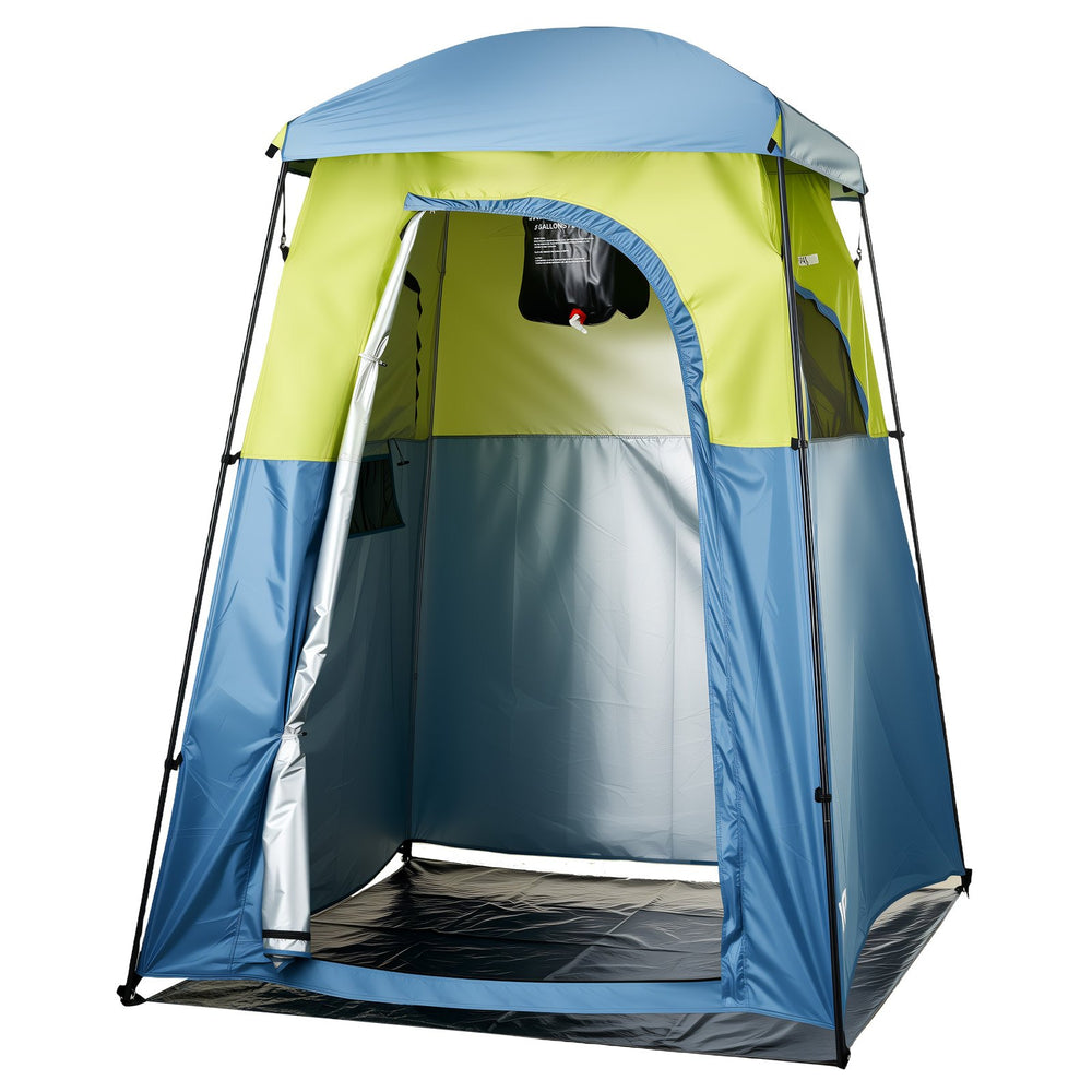 VEVOR Camping Shower Tent, 1 Room, Portable Privacy Tent Changing Room with Shower Bag, Ground Stakes, Ropes, Carry Bag, and Support Poles, 150D Oxford Fabric with Silver Coating, for Camping, Fishing