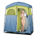 VEVOR Camping Shower Tent, 2-Room Portable Privacy Tent Changing Room with Shower Bag, Ground Stakes, Ropes, Carry Bag, and Support Poles, 150D Oxford Fabric with Silver Coating, for Camping, Fishing