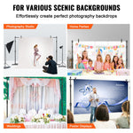 VEVOR 304.8 x 304.8 cm Pipe and Drape Kit, Heavy Duty Backdrop Stand with Carbon Steel Base, Adjustable Backdrop Support with 6 Clamps and A Carry Bag for Wedding, Party, Event, Photography, and Exhibition