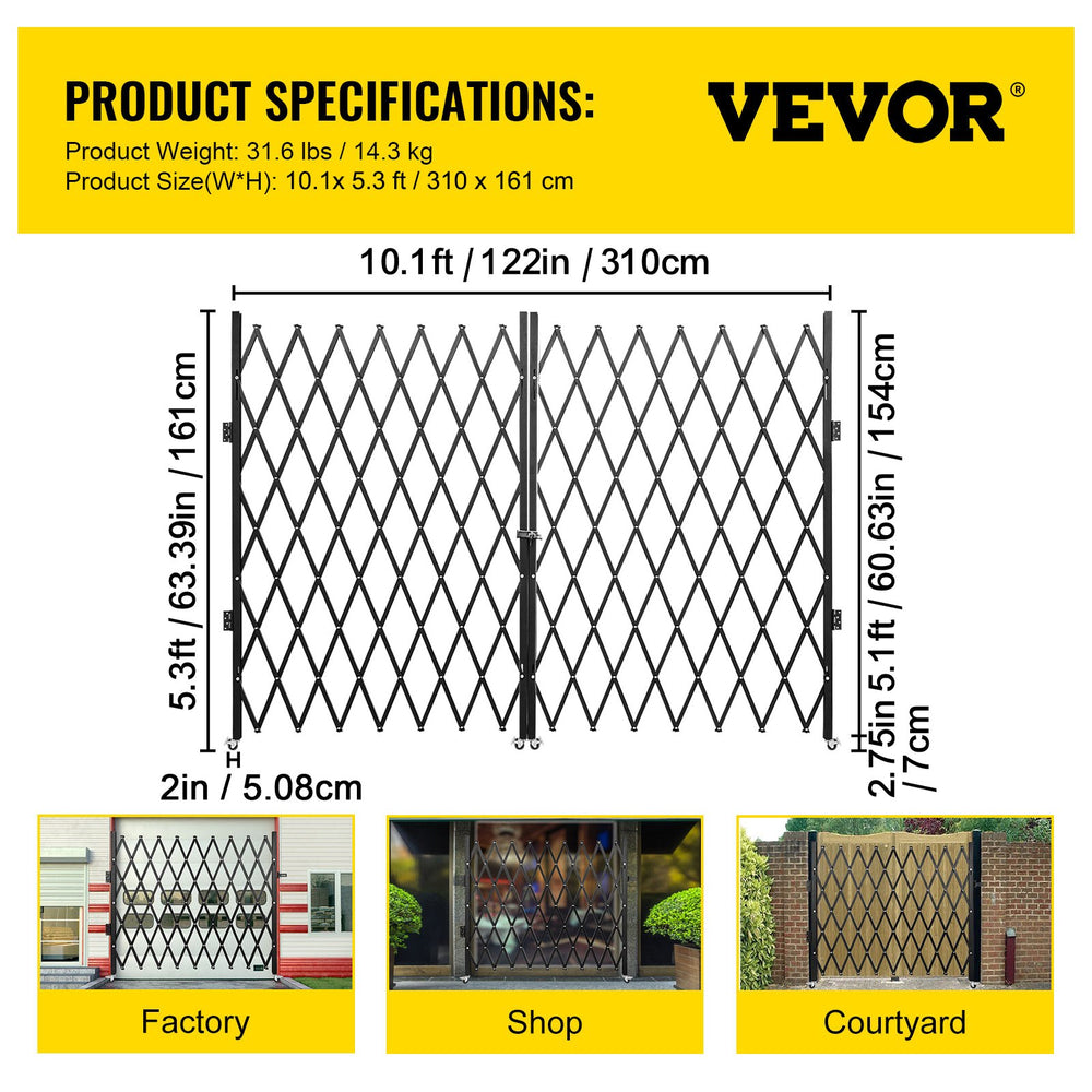 VEVOR Double Folding Security Gate Folding Door Gate 310 × 154 cm(W × H)Scissor Gate