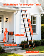 VEVOR Telescoping Ladder, 263 cm Extension Ladder One-Button Retraction, Heavy-Duty 150 kg Capacity, for Home Repairs, Painting, Window Cleaning and RV, Aluminum, Anti-Slip Steps, Orange & Black