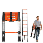 VEVOR Telescoping Ladder, 263 cm Extension Ladder One-Button Retraction, Heavy-Duty 150 kg Capacity, for Home Repairs, Painting, Window Cleaning and RV, Aluminum, Anti-Slip Steps, Orange & Black