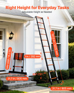 VEVOR Telescoping Ladder, 322 cm Extension Ladder One-Button Retraction, Heavy-Duty 150 kg Capacity, for Home Repairs, Painting, Window Cleaning and RV, Aluminum, Anti-Slip Steps, Orange & Black