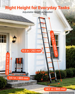 VEVOR Telescoping Ladder, 380 cm Extension Ladder One-Button Retraction, Heavy-Duty 150 kg Capacity, for Home Repairs, Painting, Window Cleaning and RV, Aluminum, Anti-Slip Steps, Orange & Black