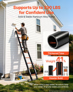 VEVOR Telescoping Ladder, 380 cm Extension Ladder One-Button Retraction, Heavy-Duty 150 kg Capacity, for Home Repairs, Painting, Window Cleaning and RV, Aluminum, Anti-Slip Steps, Orange & Black