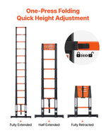 VEVOR Telescoping Ladder, 380 cm Extension Ladder One-Button Retraction, Heavy-Duty 150 kg Capacity, for Home Repairs, Painting, Window Cleaning and RV, Aluminum, Anti-Slip Steps, Orange & Black