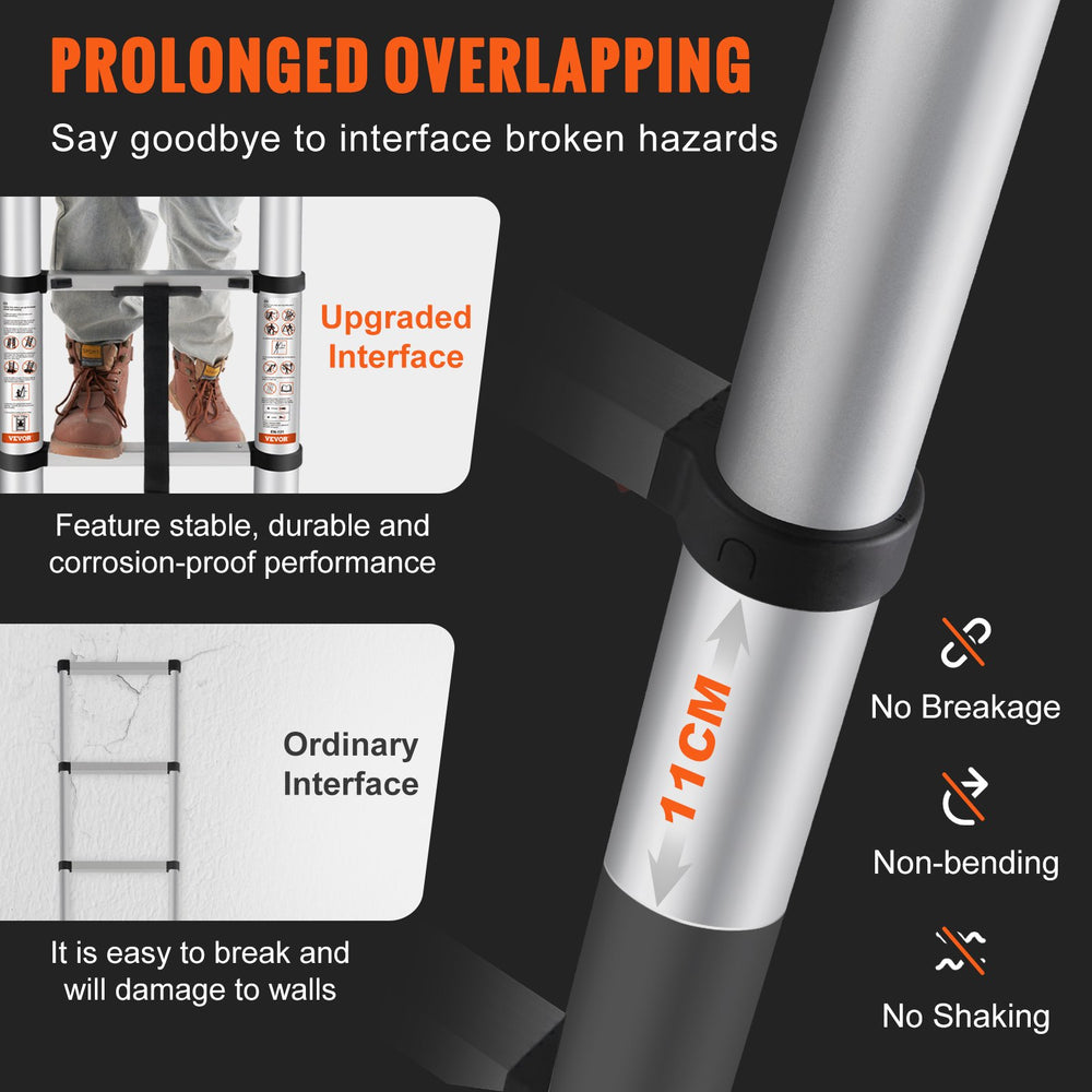 VEVOR Telescoping Ladder Aluminum Extension Step 381 cm Multi-purpose Portable